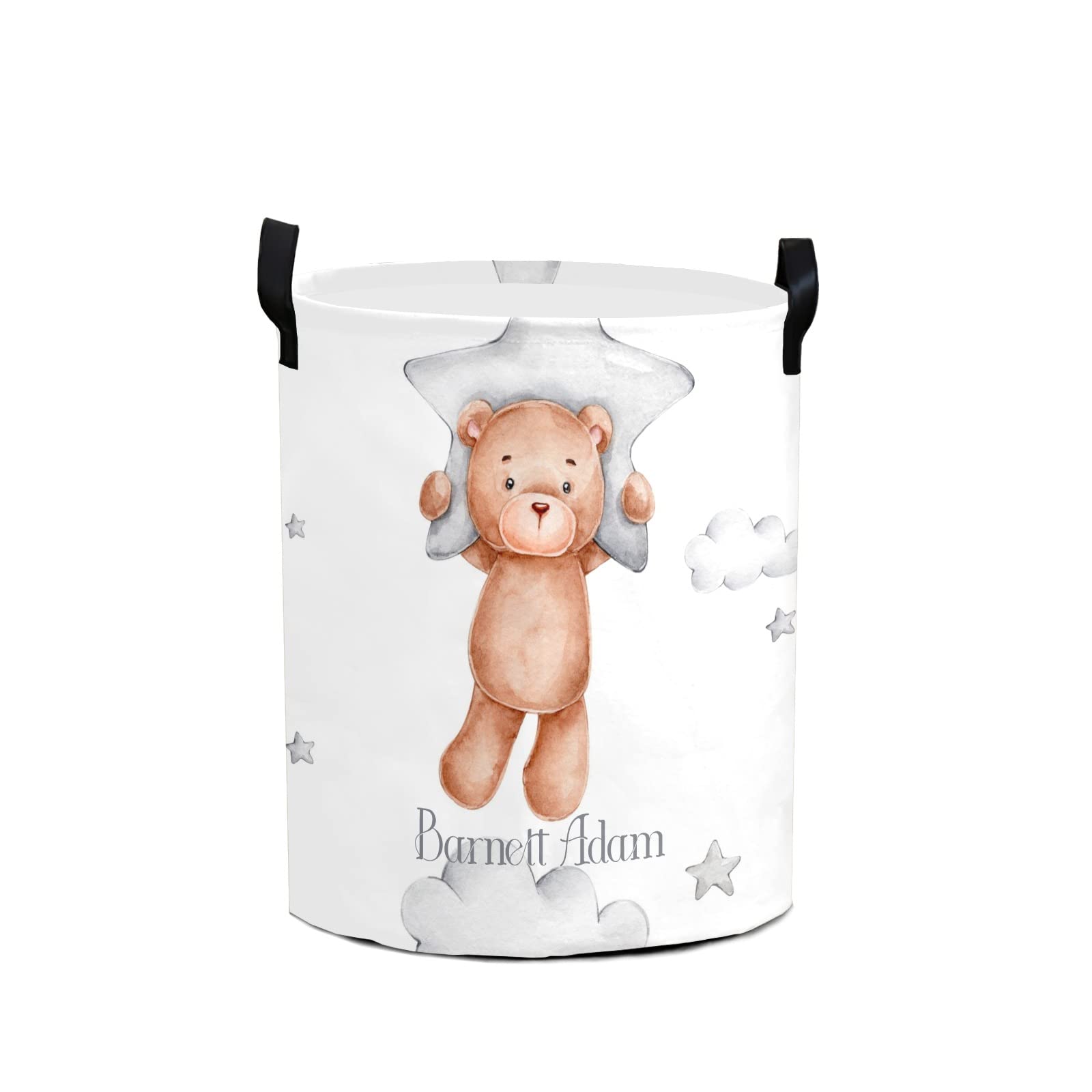 Personalized Laundry Baskets Bin, Teddy Bear Cloud Stars Laundry Hamper with Handles, Collapsible Waterproof Clothes Hamper, Laundry Bin, Clothes Toys Storage Basket for Bedroom, Bathroom, College Dorm 50L