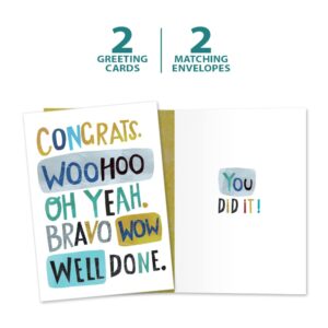 Tree-Free Greetings - Graduation Greeting Cards - Artful Designs - 2 Cards + Matching Envelopes - Made in USA - 100% Recycled Paper - 5"x7" - WooHoo Congrats (GT60464)