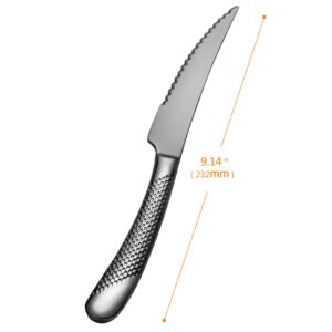 Xideman Innovative Ultra-Sharp 2-IN-1 Serrated Forged Knife For Dinner and Steak. 6 Piece High carbon Stainless Steel Steak Knife Sets, 9.14" Hammered Solid Handle Dinner Knives. (Silver Gold)