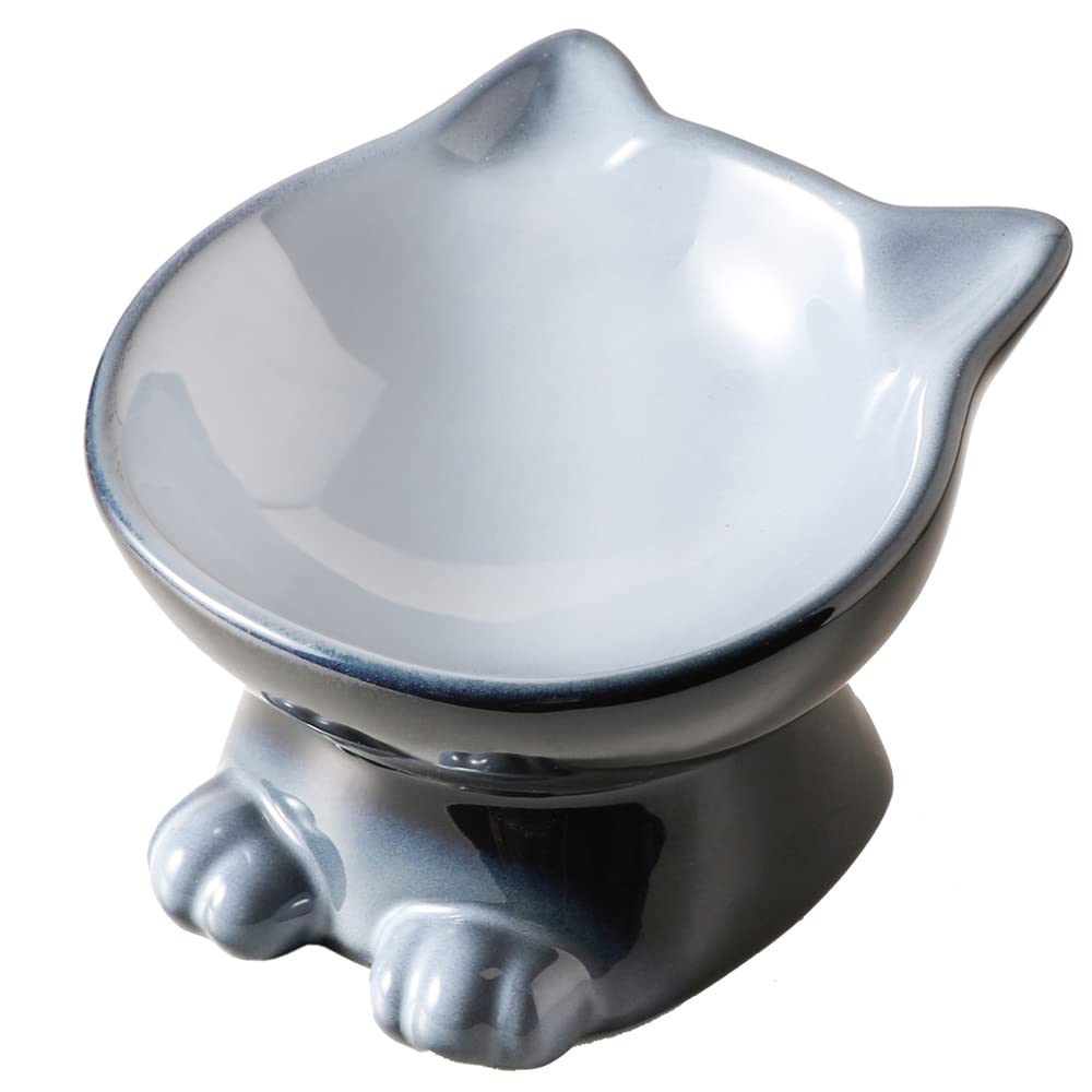 Nihow Elevated Cat/Dog Bowls: 5 Inch Ceramic Raised Cat Food & Water Bowl Set for Protecting Pet's Spine - Feeding & Watering Supplies for Pets - Elegant Gray (4.5 OZ /1 PC)