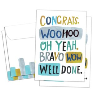 tree-free greetings - graduation greeting cards - artful designs - 2 cards + matching envelopes - made in usa - 100% recycled paper - 5"x7" - woohoo congrats (gt60464)