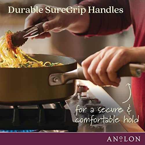 Anolon Advanced Hard Anodized Nonstick Deep Frying Pan/Skillet with Lid, 12 Inch, Aluminum, Bronze