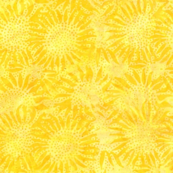 Fields Cotton Batik Sunflowers Yellow Floral Hand-Dyed Bali Batiks Cotton Fabric by The Yard (D172.39), 44 Inches