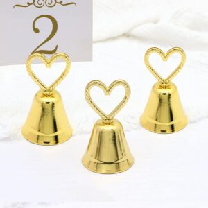 4 Pieces Heart-shaped Bell Place Card Holders Photo Holder Table Card Holders Memo Photo Stands Holder for Table Numbers, Restaurant Menu, Weddings, Party Decoration (Golden)