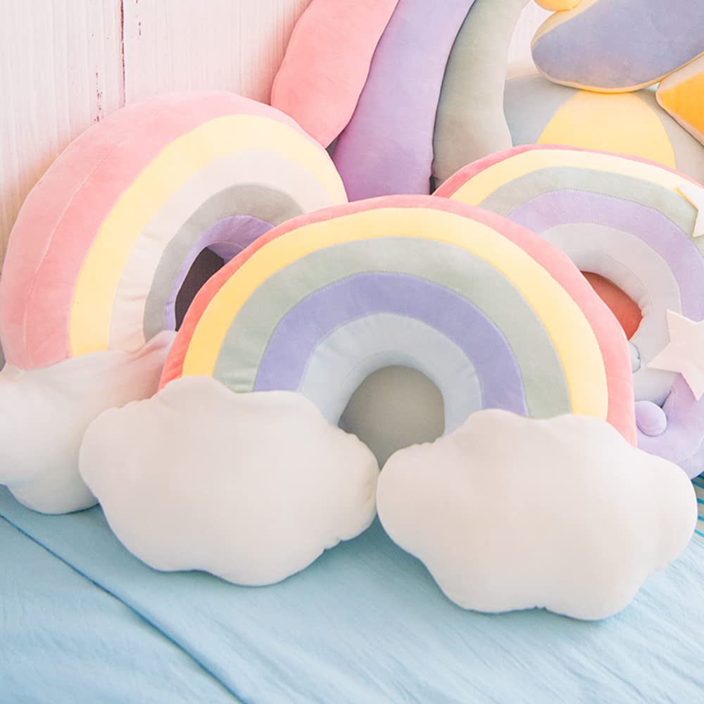 BENEKIY Rainbow Pillow 21'' Plush Rainbow Cloud Pillow Rainbow Shaped Travel Pillow Soft Stuffed Rainbow Decor Cushion Car Home Decorations