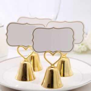 4 Pieces Heart-shaped Bell Place Card Holders Photo Holder Table Card Holders Memo Photo Stands Holder for Table Numbers, Restaurant Menu, Weddings, Party Decoration (Golden)