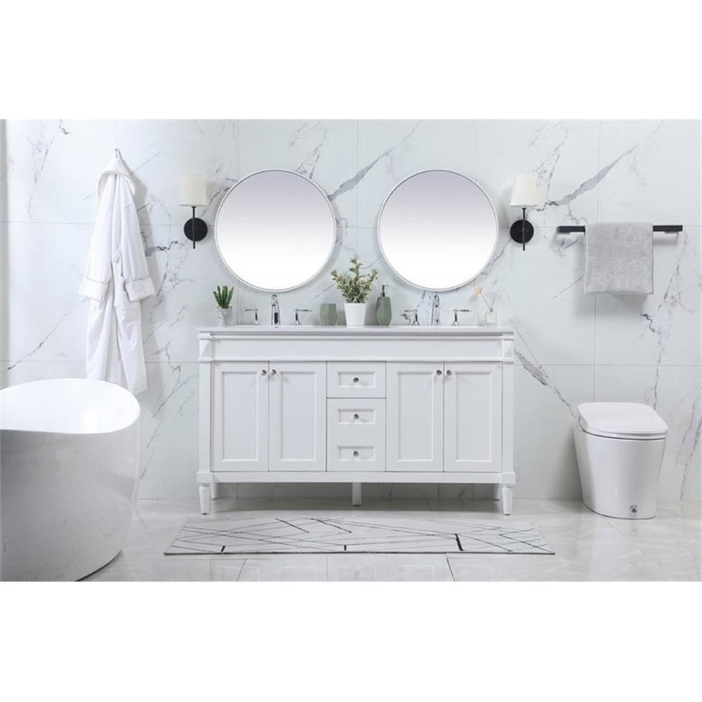 Elegant Decor Indoor Modern Under Sink Bathroom Fixtures Storage Organizer Cabinet 60 inch Double Bathroom Vanity - White