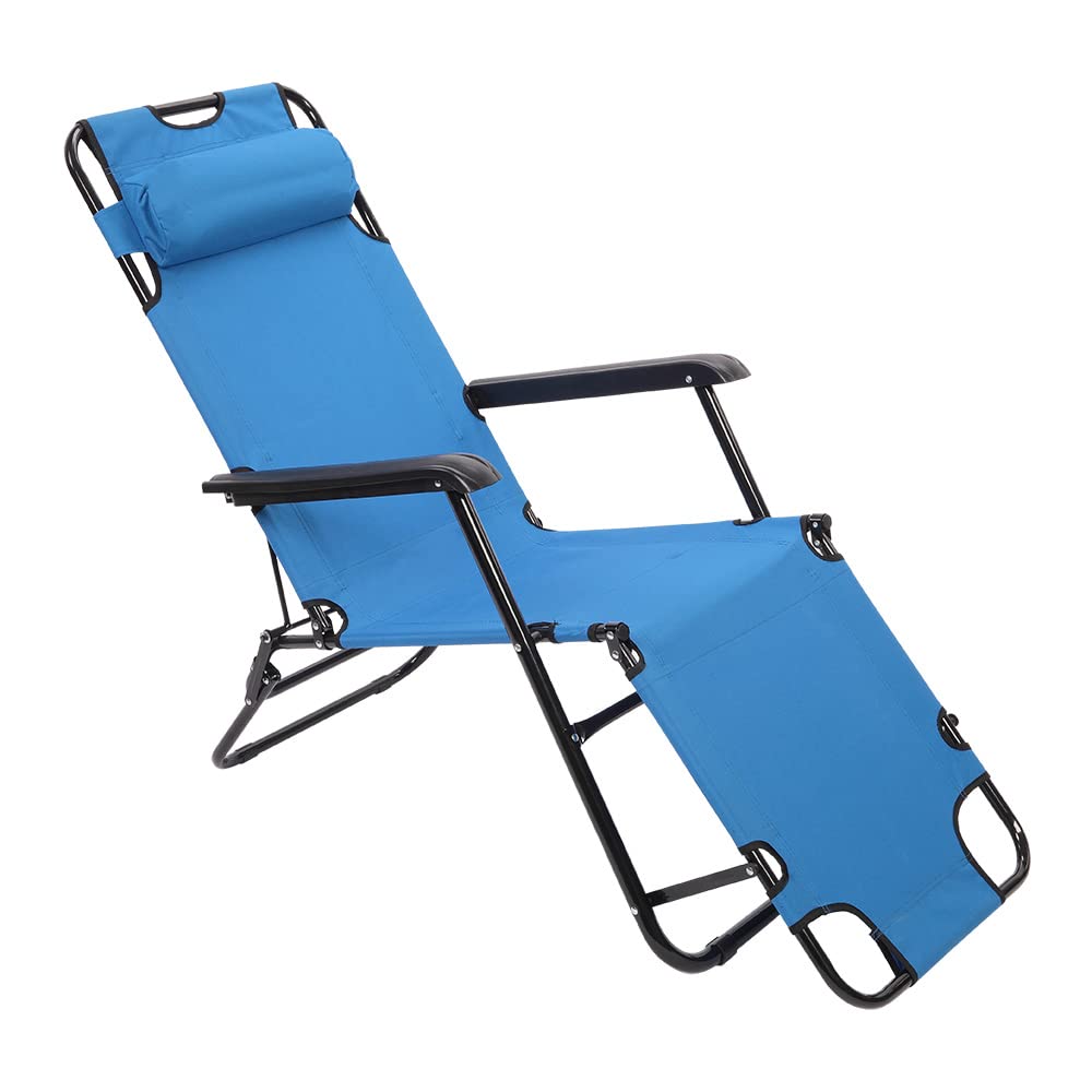 Volowoo Outdoor Folding Chaise Lounge Chair, Adjustable Portable Lightweight Reclining Garden Sun Lounger Camping Bed for Patio, Deck, and Poolside (Blue)