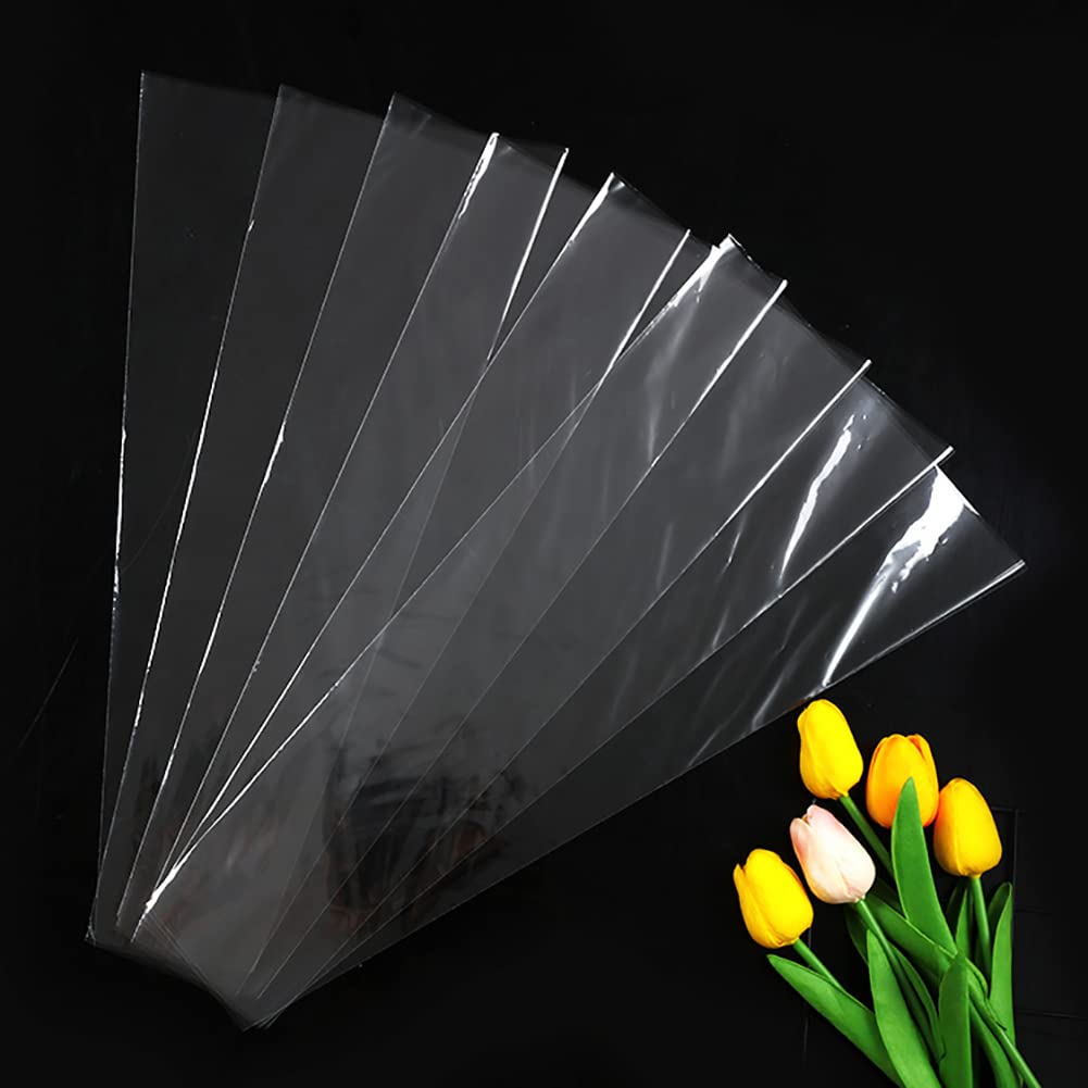 100 Pcs Clear Plastic Flower Cellophane Bags Transparent Bouquet Sleeves Rose Packaging Bags Floral Wrapping Bags for Valentines Day