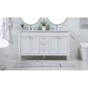 Elegant Decor Indoor Modern Under Sink Bathroom Fixtures Storage Organizer Cabinet 60 inch Double Bathroom Vanity - White