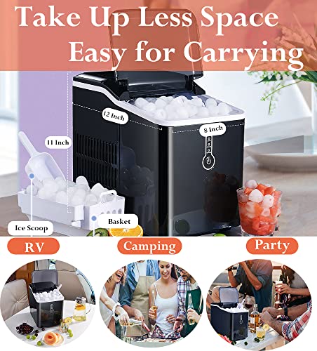 PRESTIGE CARTRIDGE26Lbs Portable Ice Maker, Compact Ice Maker Countertop Machine, 9 Ice Cubes Ready in 7 Mins, 26lbs Per Day, Bullet Shape Ice, 1.5L Electric Ice Maker, for Party Home Camping(Black)