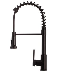 strictly sinks kitchen faucet with pull down sprayer-contemporary design single handle high arc spring faucet–dual function spray head with 360 swivel spout-towel bar sink faucet (black)