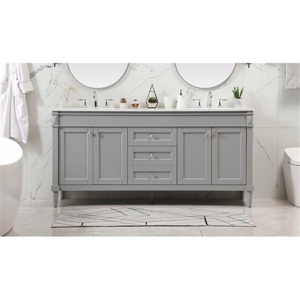 Elegant Decor Indoor Modern Under Sink Bathroom Fixtures Storage Organizer Cabinet 72 inch Double Bathroom Vanity - Grey