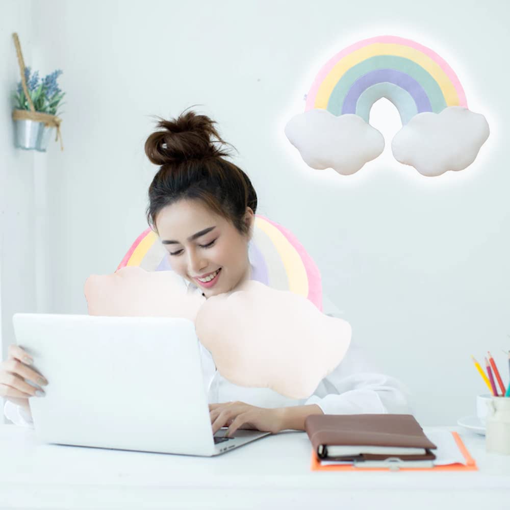 BENEKIY Rainbow Pillow 21'' Plush Rainbow Cloud Pillow Rainbow Shaped Travel Pillow Soft Stuffed Rainbow Decor Cushion Car Home Decorations