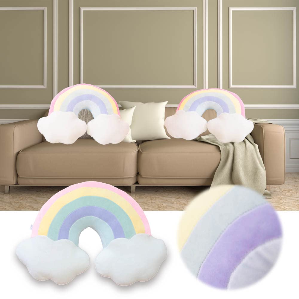 BENEKIY Rainbow Pillow 21'' Plush Rainbow Cloud Pillow Rainbow Shaped Travel Pillow Soft Stuffed Rainbow Decor Cushion Car Home Decorations