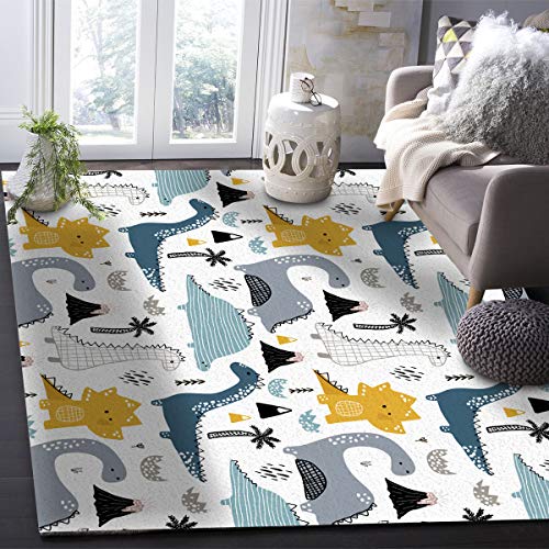 Dinosaur Area Rug 3'x5' for Kids Nursery Room Boys & Girls Room Cartoon Cute Art Rugs Soft Shag Rugs Non-Slip Entryway Carpet Non-Shedding Playing Mat for Living Room Bedroom Washable Rug