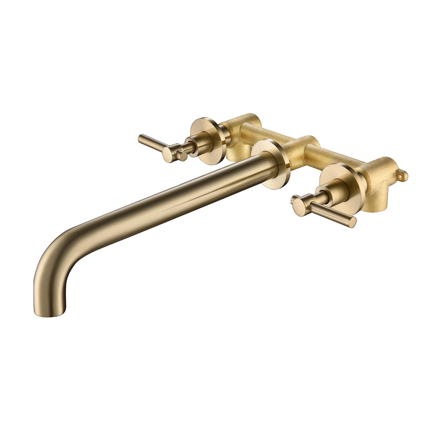 DEOKXZ Bathtub Faucet Wall Mounted Brass Gold, Double Handle Brushed Gold Bathroom Faucet, Extra Long Spout High Flow with Thick Valve