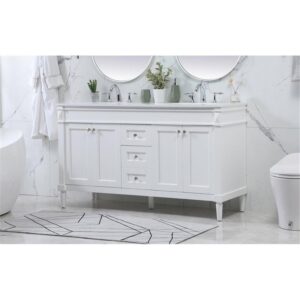 Elegant Decor Indoor Modern Under Sink Bathroom Fixtures Storage Organizer Cabinet 60 inch Double Bathroom Vanity - White