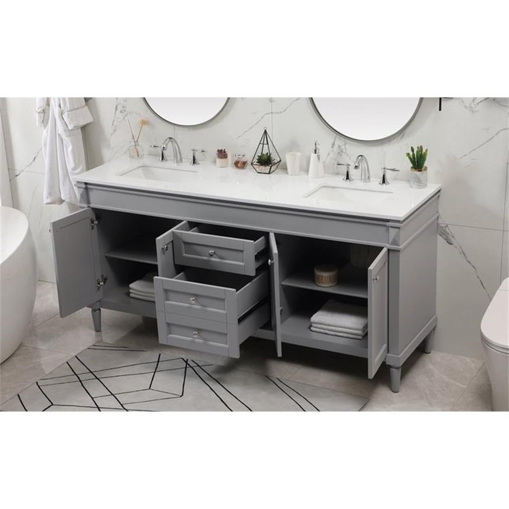 Elegant Decor Indoor Modern Under Sink Bathroom Fixtures Storage Organizer Cabinet 72 inch Double Bathroom Vanity - Grey