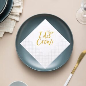 Geloar I Do Crew Cocktail Napkins, 100 Pack Gold I Do Crew Party Supplies Paper Napkins in Bulk for Rehearsal Dinner Bridal Shower Engagement Wedding Beverage Table Decorations | 2-Ply, 5x5 Inches