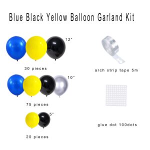 Blue Yellow Black Silver Balloon Garland Arch - Blue Black Balloons Balloons Blue Yellow Balloons Metallic Silver and Black Balloons for Boys Police Robots Bat Hero Birthday Graduation Halloween Party