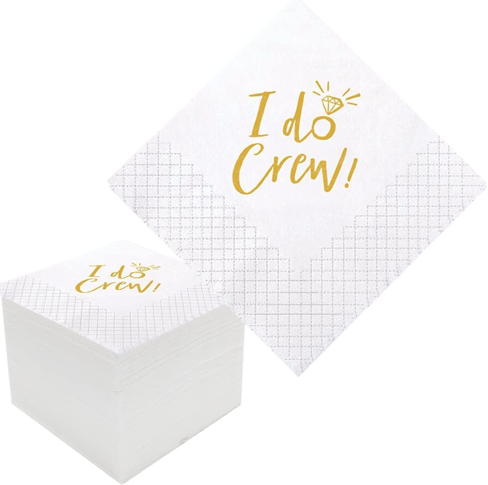 Geloar I Do Crew Cocktail Napkins, 100 Pack Gold I Do Crew Party Supplies Paper Napkins in Bulk for Rehearsal Dinner Bridal Shower Engagement Wedding Beverage Table Decorations | 2-Ply, 5x5 Inches