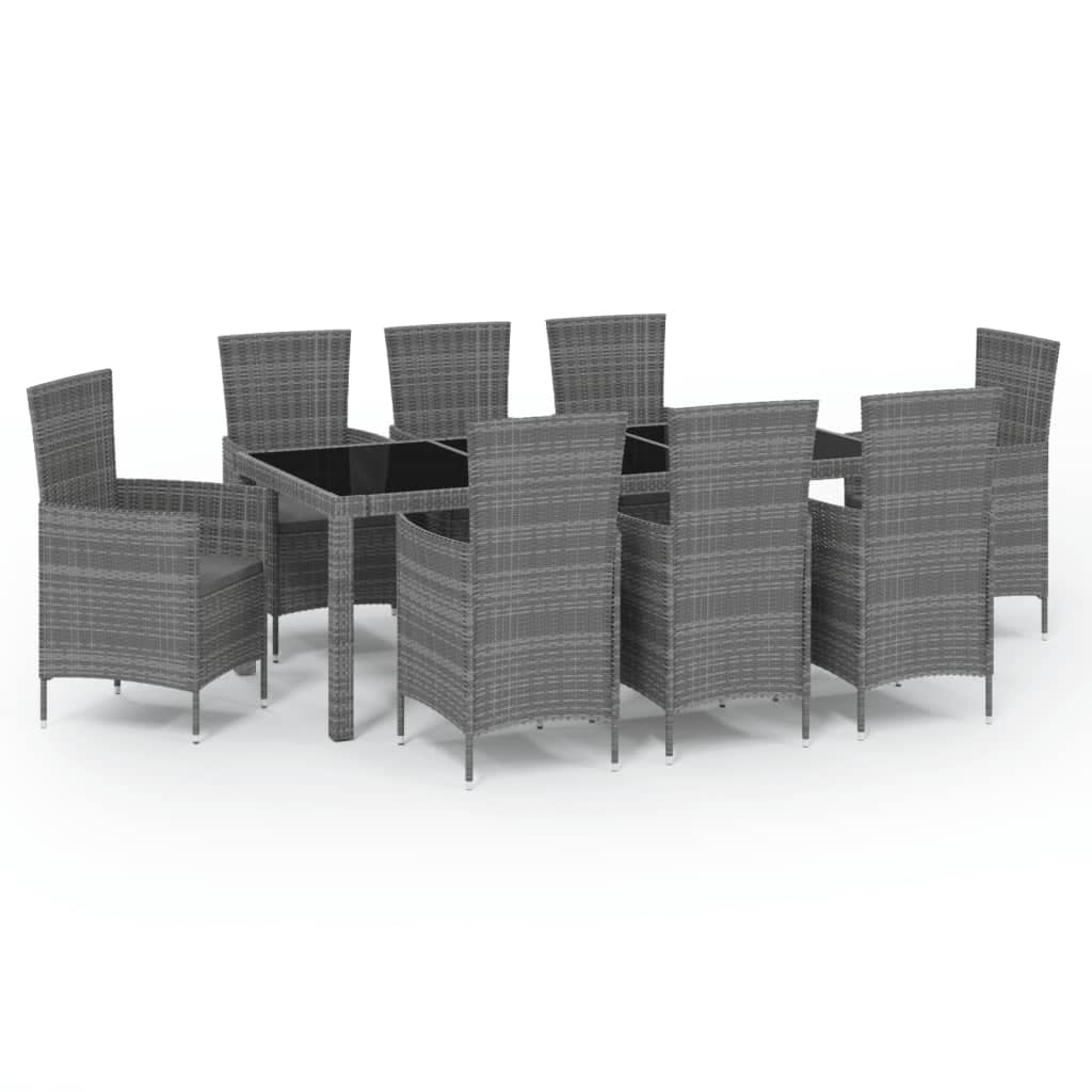 vidaXL Patio Dining Set 9 Piece with Cushions Garden Outdoor Terrace Balcony Dinner Table and Chair Seat Seating Furniture Poly Rattan Gray