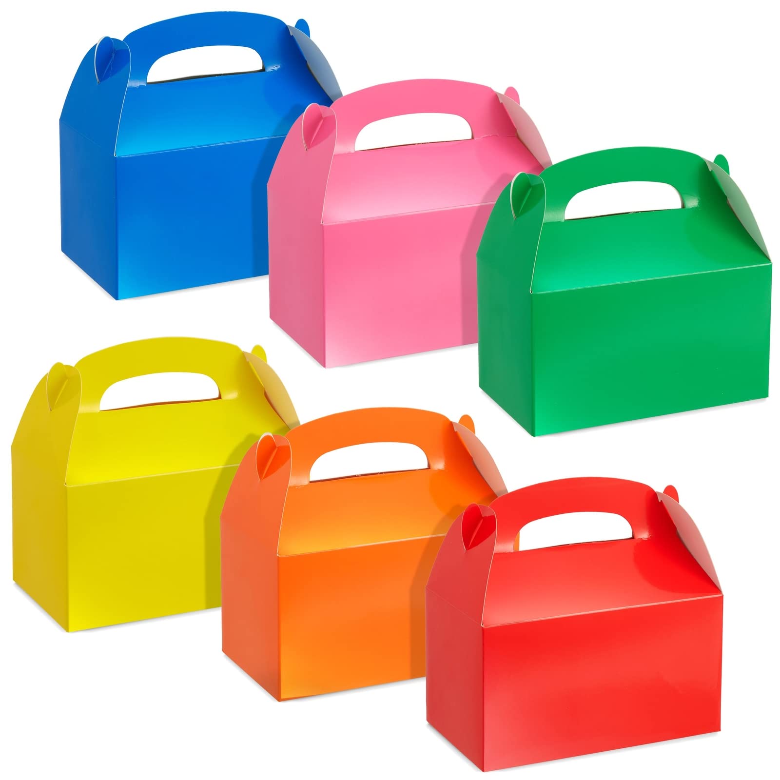 BLUE PANDA 24 Pack Rainbow Gable Boxes for Party Favors, Colorful Birthday Goodie Boxes, Treats, Small Gifts (6 Colors, 6 x 3.5 x 3.6 in)