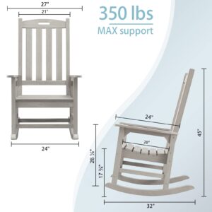 Psilvam Oversized Outdoor Rocking Chair, with 21" Wide Seat and 32" Tall Backrest, Pre-Assembled with Most Components for Effortless Installation (Gray)