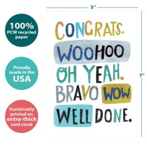 Tree-Free Greetings - Graduation Greeting Cards - Artful Designs - 2 Cards + Matching Envelopes - Made in USA - 100% Recycled Paper - 5"x7" - WooHoo Congrats (GT60464)