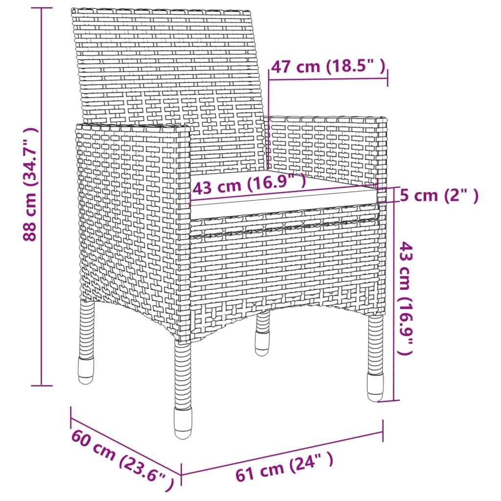 vidaXL Patio Dining Set 9 Piece with Cushions Garden Outdoor Terrace Balcony Dinner Table and Chair Seat Seating Furniture Poly Rattan Gray