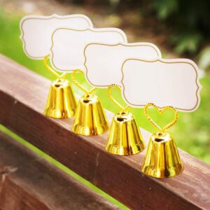 4 Pieces Heart-shaped Bell Place Card Holders Photo Holder Table Card Holders Memo Photo Stands Holder for Table Numbers, Restaurant Menu, Weddings, Party Decoration (Golden)