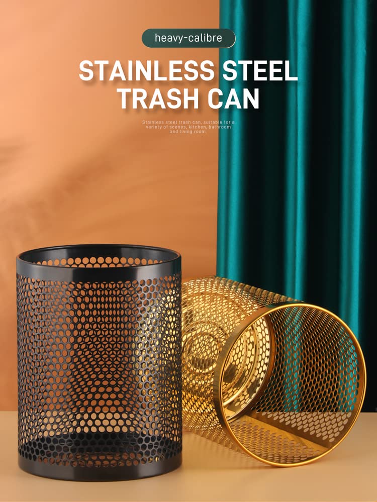 Mesh Wastebasket Round Mesh Stainless Steel Wastebasket Trash Can Recycling Bin for Home, Office, Bathroom, Bedroom & Kitchen, 3.5 Gallon / 12L, 11" Height x 10" Diameter Garbage Can-Rose Gold