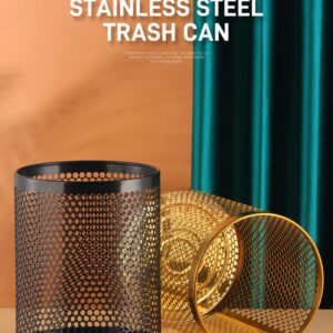 Mesh Wastebasket Round Mesh Stainless Steel Wastebasket Trash Can Recycling Bin for Home, Office, Bathroom, Bedroom & Kitchen, 3.5 Gallon / 12L, 11" Height x 10" Diameter Garbage Can-Rose Gold