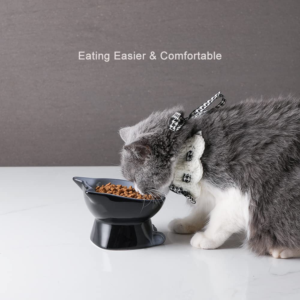 Nihow Elevated Cat/Dog Bowls: 5 Inch Ceramic Raised Cat Food & Water Bowl Set for Protecting Pet's Spine - Feeding & Watering Supplies for Pets - Elegant Gray (4.5 OZ /1 PC)