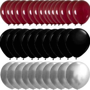 Graduation Party Decorations Maroon Black 2024/Burgundy Black Graduation Decorations/Burgundy Silver Black Balloons 45Pcs Burgundy Black Birthday Decorations