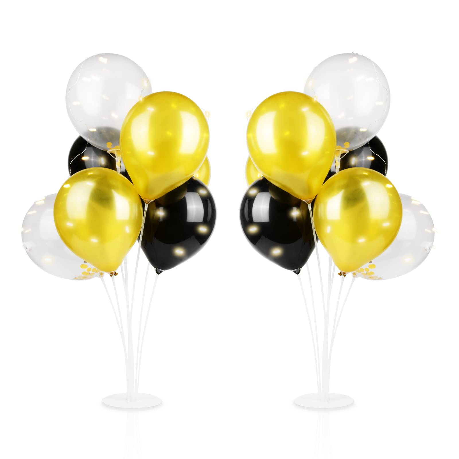 Ainiv 2 Set Table Balloon Stand Kit with Lights, Light Up Balloon Holder Include 16 Black Gold Latex Confetti Balloons, Christmas Party Decorations for Birthday, Weddings, Anniversary and Graduation