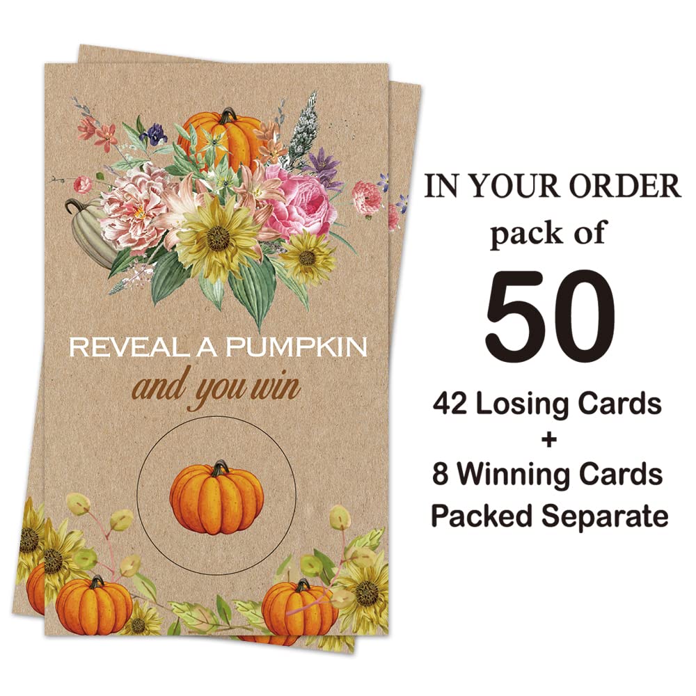 Haizct 50 Pack Rustic Pumpkin Fall Bridal Shower Scratch Off Game Cards for Country Wedding, Bridal Shower, Bridal Lottery Tickets, Wedding Shower Ideas, Baby Showe