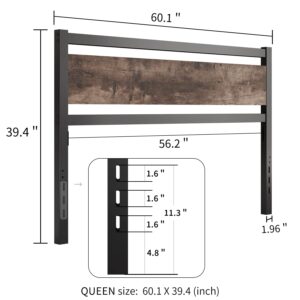 ALTLLEN Headboard Only Wooden Headboard with Metal Slats Sturdy Rustic Headboard Easy Assembly, Twin XL/Queen/King (King)