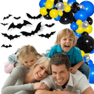 Blue Yellow Black Silver Balloon Garland Arch - Blue Black Balloons Balloons Blue Yellow Balloons Metallic Silver and Black Balloons for Boys Police Robots Bat Hero Birthday Graduation Halloween Party