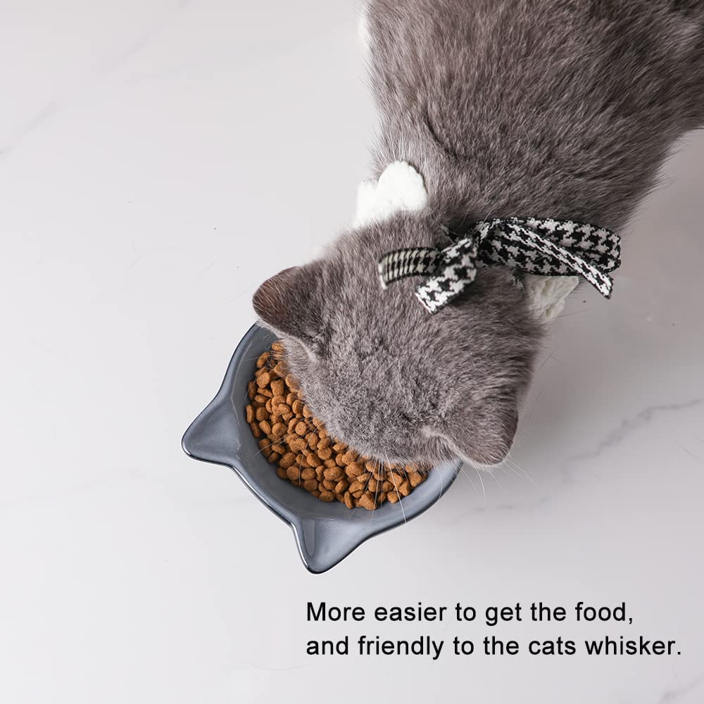 Nihow Elevated Cat/Dog Bowls: 5 Inch Ceramic Raised Cat Food & Water Bowl Set for Protecting Pet's Spine - Feeding & Watering Supplies for Pets - Elegant Gray (4.5 OZ /1 PC)