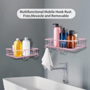 TONLEA Shower Caddy, Shower Organizer for Bathroom, 2-Pack Rustproof Stainless Steel Shower Shelves with Hooks for Bathroom Storage, Adhesive or Drilling Kitchen Organization, Pink