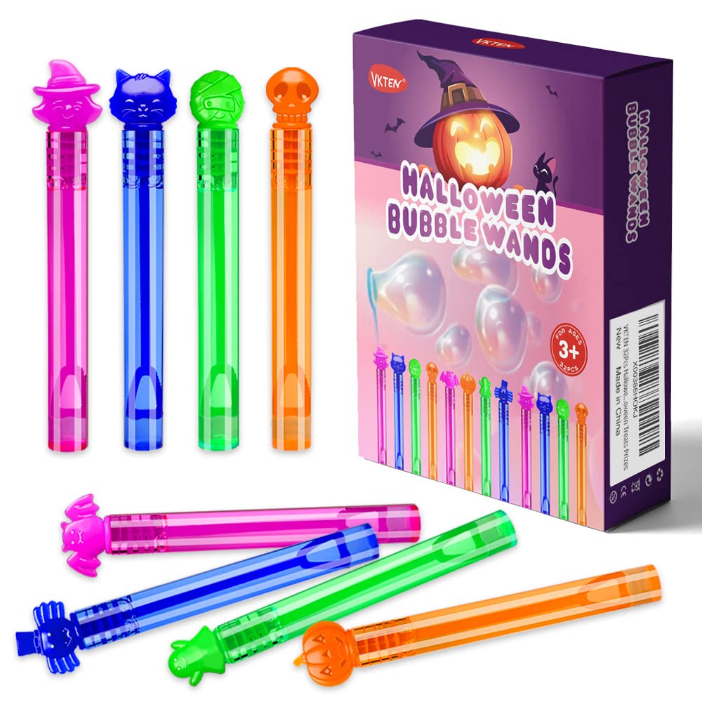 VKTEN 32Pcs Halloween Bubble Wands Mini Bubbles Party Favors for Kids Halloween Party Favors Treat Bag Stuffers Goody Bag Filler Halloween Treats Prizes