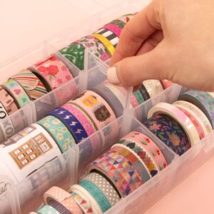 Craftelier - Washi Tapes Organiser Box | Transparent with Adjustable Compartments | Box Size: 28 x 17 x 5,6 cm - Minimum Compartment Size: 5,5 x 5,5 cm