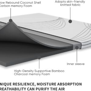 FLEXPEDIC 3D Breathable Mesh Cover and Coconut Shell Carbon Full Memory Foam Firm Mattress Topper 3 Inch, Double-Sided Cooling Pad with Non-Slip Ventilated Cover, Pressure-Free Mattresses Toppers