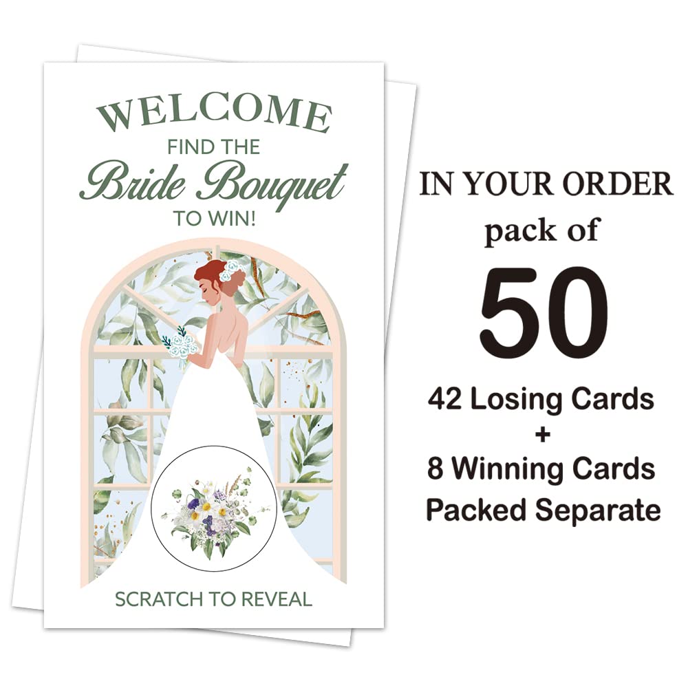 Haizct 50 Pack Wedding Dress Bridal Shower Scratch Off Game Cards for Country Wedding, Bridal Shower, Bridal Lottery Tickets, Wedding Shower Ideas (GK068)