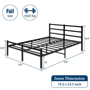 LUSIMO Full Bed Frame with Headboard Full Size Platform Bed with Storage 14 Inch Metal BedFrame No Box Spring Needed Heavy Duty Steel Slat Anti Slip Support Easy Quick Lock Assembly Black