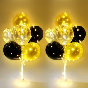 ainiv 2 set table balloon stand kit with lights, light up balloon holder include 16 black gold latex confetti balloons, christmas party decorations for birthday, weddings, anniversary and graduation