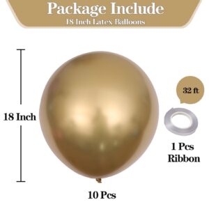 10pcs 18 inch Metallic Gold Balloons, Thick Latex Chrome Helium Balloons for Birthday Family Party Wedding Party Baby Shower Decoration Supplies