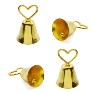 4 pieces heart-shaped bell place card holders photo holder table card holders memo photo stands holder for table numbers, restaurant menu, weddings, party decoration (golden)